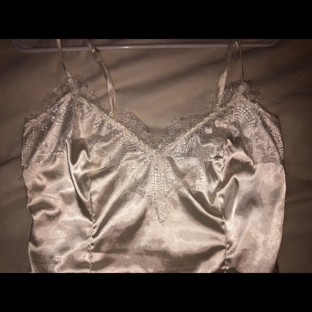 Pretty Little Thing White Lace satin bodysuit